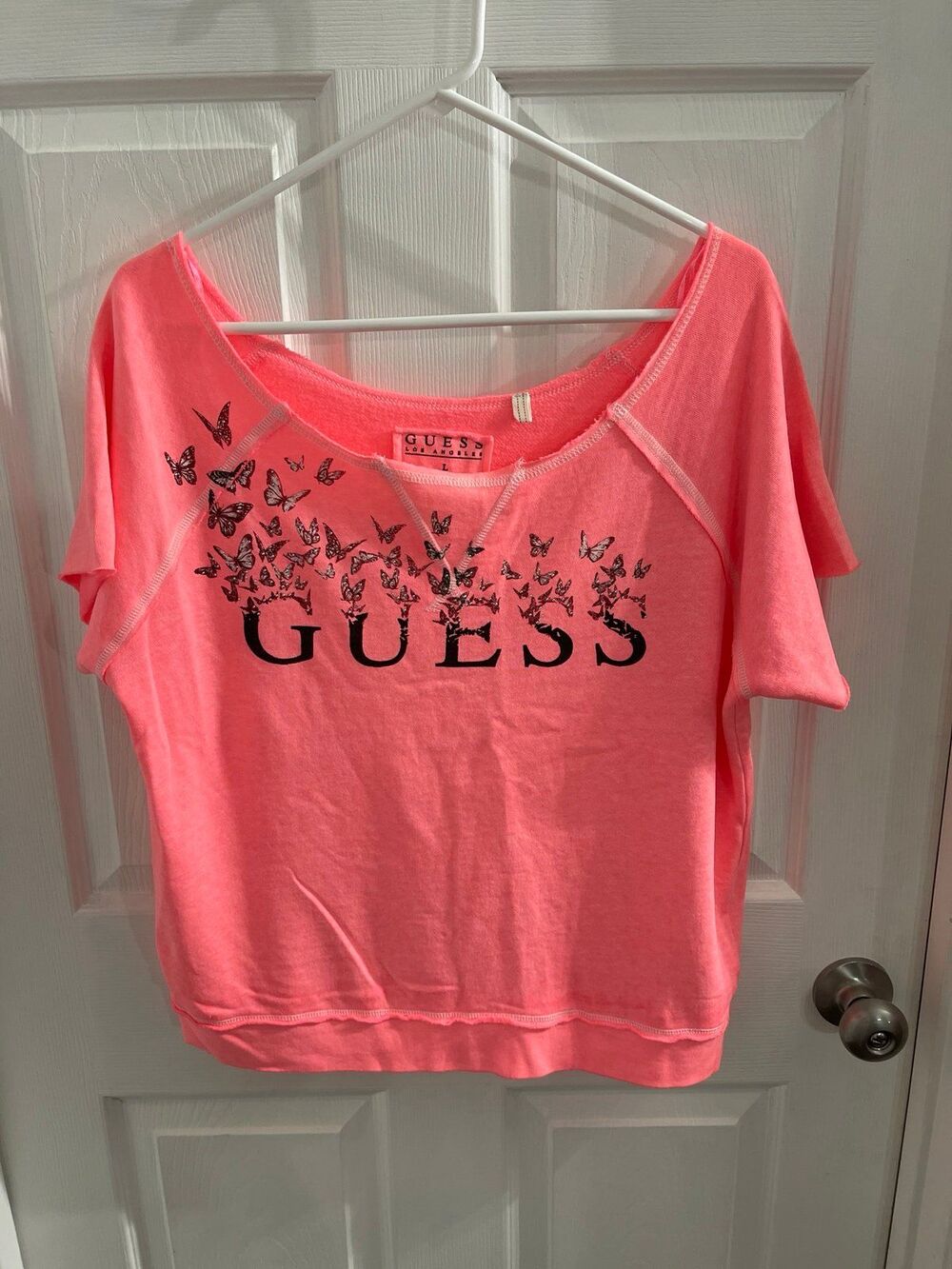Guess Shirt with Butterfly Graphics Size L Pink